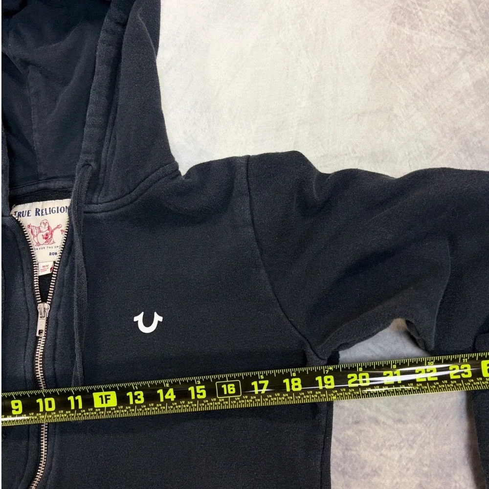 True Religion Mens Black Zip Up Hoodie Horseshoe Logo Graphic Sweatshirt Size M‎